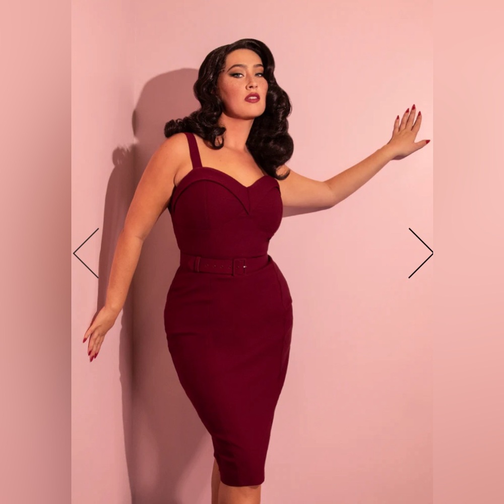 Vixen Micheline Pitt “Maneater” Sweetheart Wiggle Dress in Burgundy